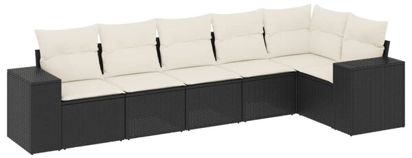 6 részes fekete polyrattan kerti ülőgarnitúra párnákkal
