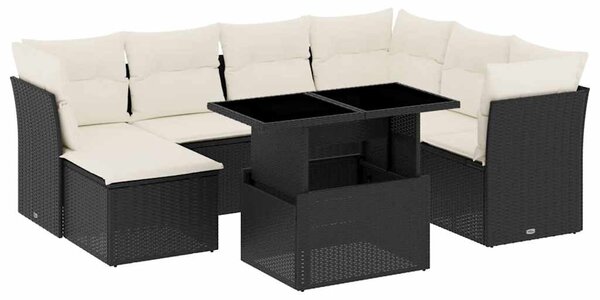 8 részes fekete polyrattan kerti ülőgarnitúra párnákkal
