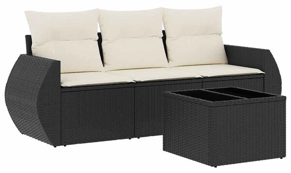 4 részes fekete polyrattan kerti ülőgarnitúra párnákkal
