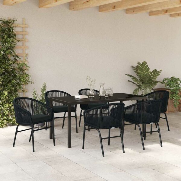VidaXL Kert étkező szett 7 pcs Fekete Poli rattan
