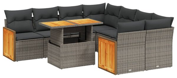 9 részes szürke polyrattan kerti ülőgarnitúra párnákkal