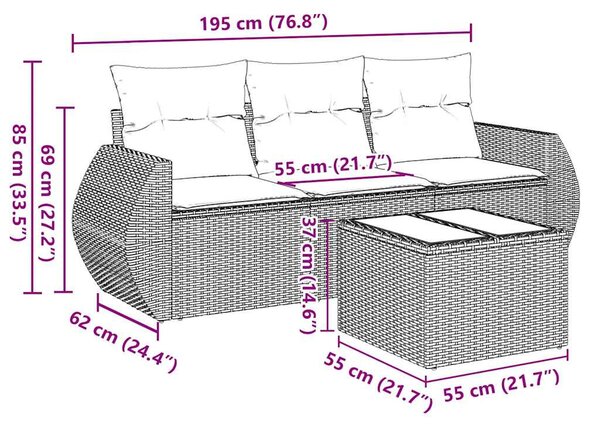 4 részes fekete polyrattan kerti ülőgarnitúra párnákkal