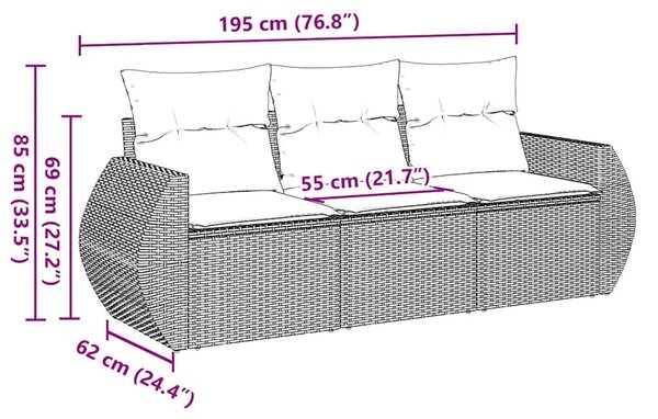 3 részes fekete polyrattan kerti ülőgarnitúra párnával