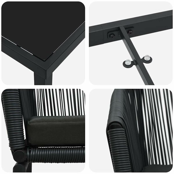 VidaXL Kert étkező szett 7 pcs Fekete Poli rattan