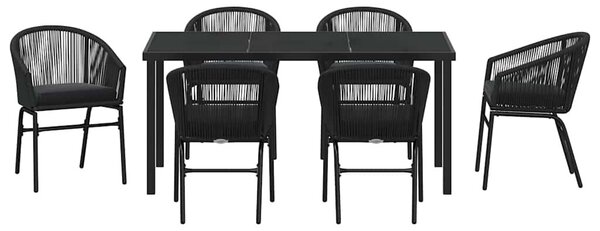 VidaXL Kert étkező szett 7 pcs Fekete Poli rattan
