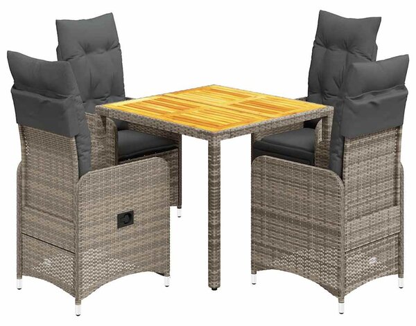 5 részes szürke polyrattan kerti bisztrógarnitúra párnákkal