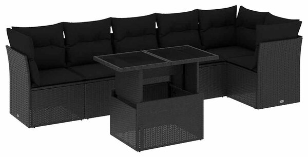 7 részes fekete polyrattan kerti ülőgarnitúra párnával