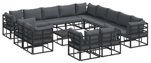 VidaXL Kerti Kanapé Szett párnával 14 pcs Fekete Alumínium