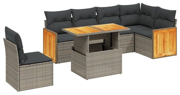 7 részes szürke polyrattan kerti ülőgarnitúra párnákkal