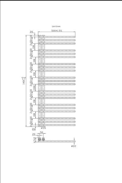 Gamma Erga Aquatic, fűtőelem 1400x500 mm, 577W, fehér, ERG-LAV-AQUA-14050-WH