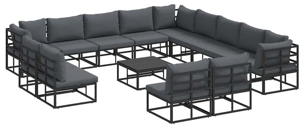 VidaXL Kerti Kanapé Szett párnával 14 pcs Fekete Alumínium