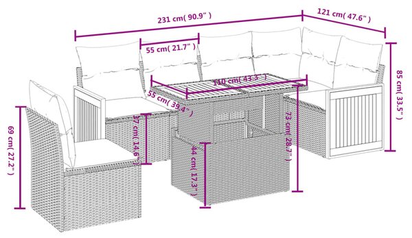 7 részes szürke polyrattan kerti ülőgarnitúra párnákkal
