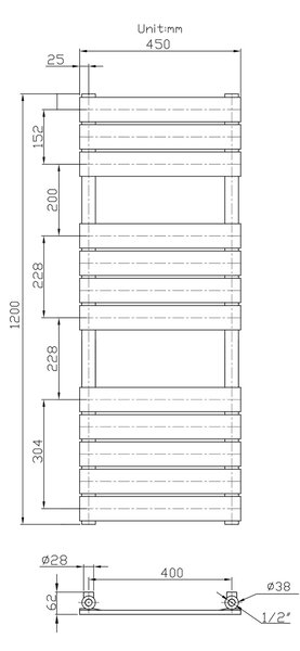 Gamma Erga Classic, radiátor 1200x450 mm, 611W, fekete matt, ERG-LAV-CLAS-120450-BK