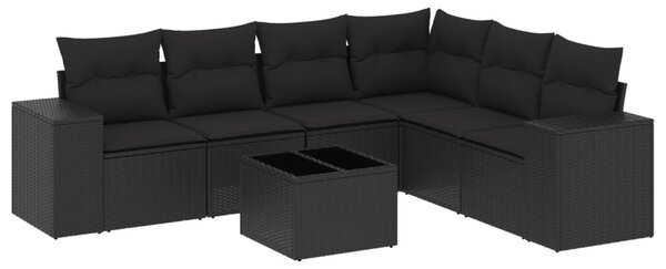 7 részes fekete polyrattan kerti ülőgarnitúra párnával