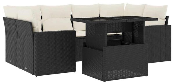 7 részes fekete polyrattan kerti ülőgarnitúra párnával