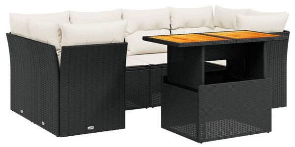7 részes fekete polyrattan kerti ülőgarnitúra párnával