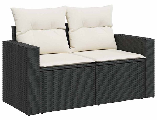 7 részes fekete polyrattan kerti ülőgarnitúra párnával