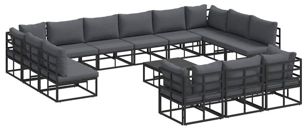 VidaXL Kerti Kanapé Szett párnával 14 pcs Fekete Alumínium