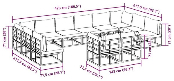VidaXL Kerti Kanapé Szett párnával 12 pcs Fekete Alumínium