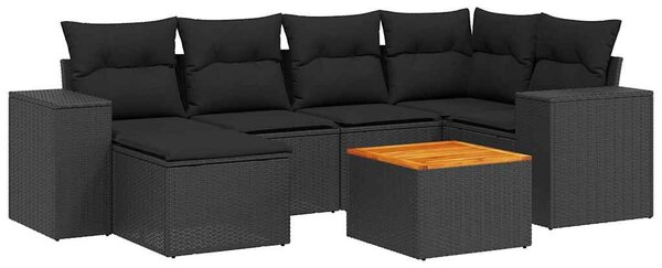 7 részes fekete polyrattan kerti ülőgarnitúra párnával