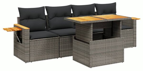 5 részes szürke polyrattan kerti ülőgarnitúra párnákkal