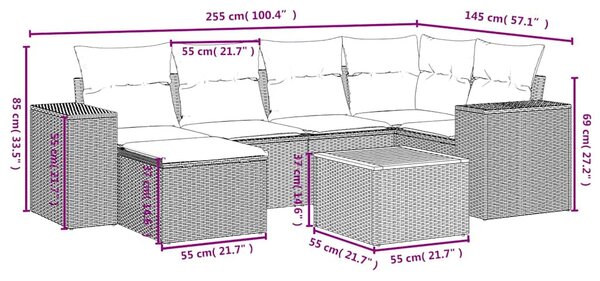 7 részes fekete polyrattan kerti ülőgarnitúra párnával