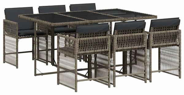 7 részes szürke polyrattan kerti étkezőgarnitúra párnával