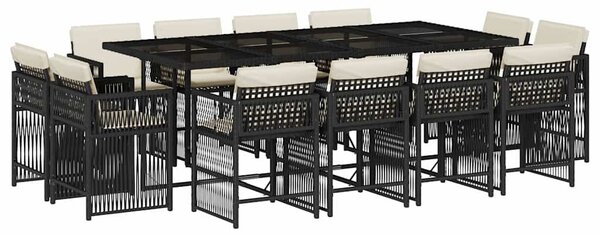 13 részes fekete polyrattan kerti ülőgarnitúra párnákkal