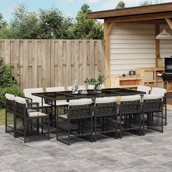13 részes fekete polyrattan kerti ülőgarnitúra párnákkal