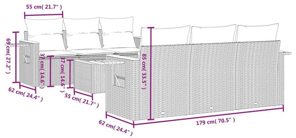 7 részes szürke polyrattan kerti ülőgarnitúra párnákkal