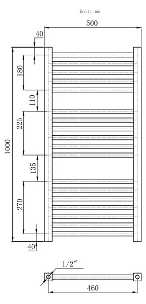 Gamma Erga Proper, radiátor 1000x500 mm, 566W, fekete, ERG-LAV-PROP-10050-BK