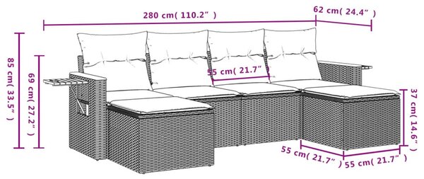 6 részes szürke polyrattan kerti ülőgarnitúra párnákkal
