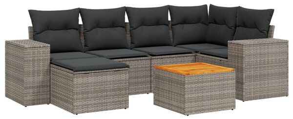 7 részes szürke polyrattan kerti ülőgarnitúra párnákkal