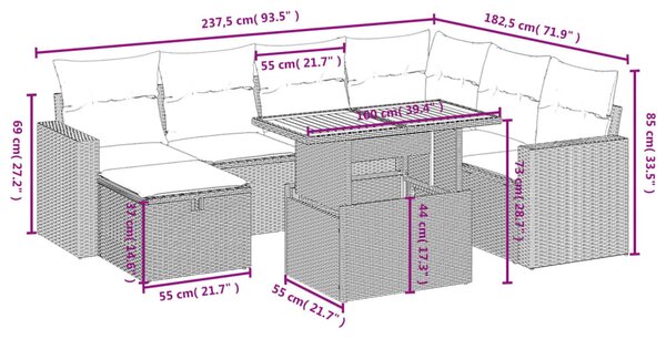 8 részes szürke polyrattan kerti ülőgarnitúra párnákkal
