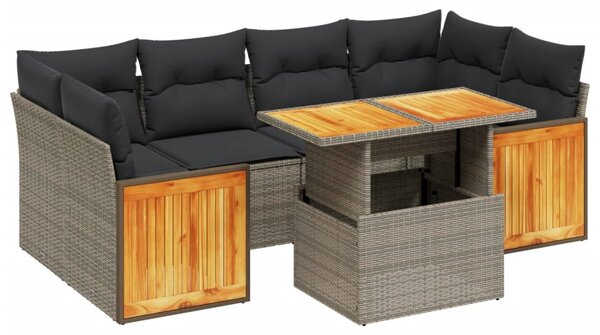 7 részes szürke polyrattan kerti ülőgarnitúra párnákkal