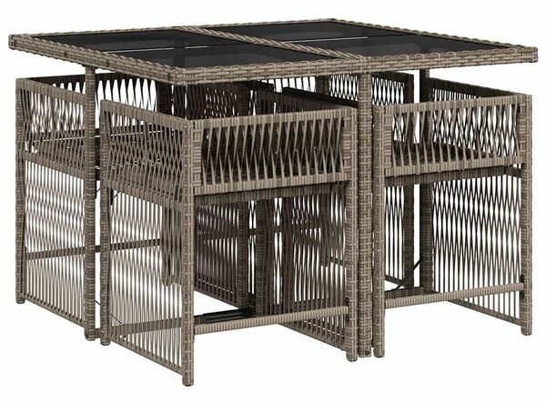 5 részes szürke polyrattan kerti étkezőgarnitúra párnával
