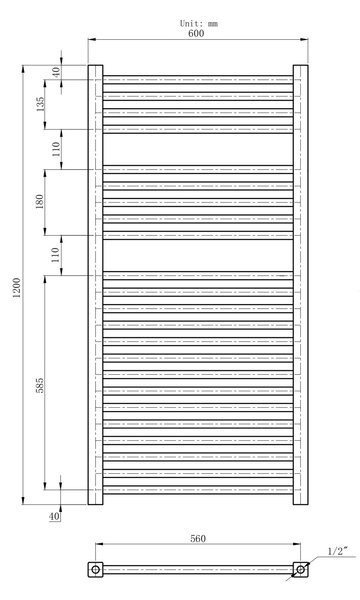 Gamma Erga Proper, radiátor 1200x600 mm, 826W, fekete, ERG-LAV-PROP-12060-BK