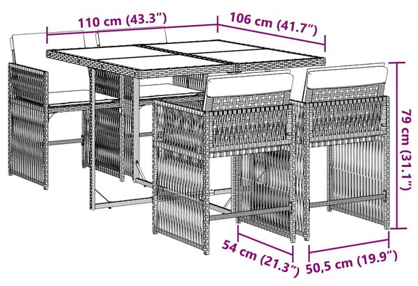 5 részes szürke polyrattan kerti étkezőgarnitúra párnával
