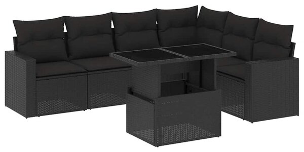 7 részes fekete polyrattan kerti ülőgarnitúra párnával