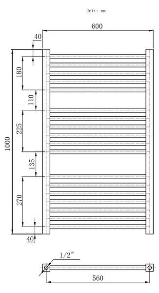 Gamma Erga Proper, radiátor 1000x600 mm, 656W, fehér, ERG-LAV-PROP-10060-WH
