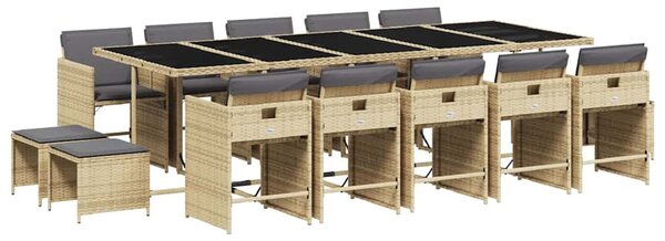 15 részes vegyes bézs polyrattan kerti étkezőgarnitúra párnával