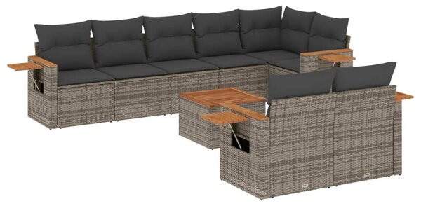 9 részes szürke polyrattan kerti ülőgarnitúra párnákkal