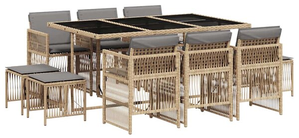 11részes vegyes bézs polyrattan kerti étkezőgarnitúra párnákkal