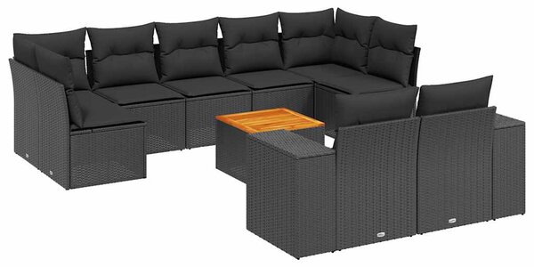 10 részes fekete polyrattan kerti ülőgarnitúra párnákkal