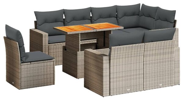 9 részes szürke polyrattan kerti ülőgarnitúra párnákkal