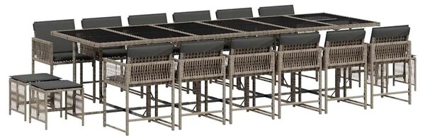 17 részes szürke polyrattan kerti étkezőgarnitúra párnával