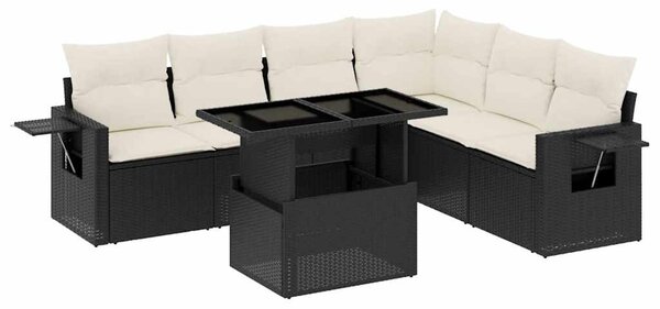 7 részes fekete polyrattan kerti ülőgarnitúra párnával