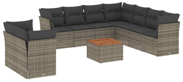 10 részes szürke polyrattan kerti ülőgarnitúra párnákkal