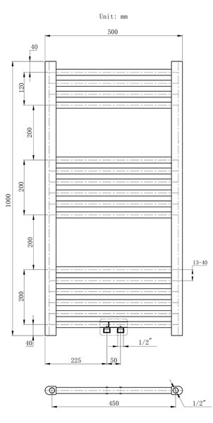 Gamma Erga Simple, fűtőelem 1000x500 mm, 389 W, fehér, ERG-LAV-SIMP-10050-WH