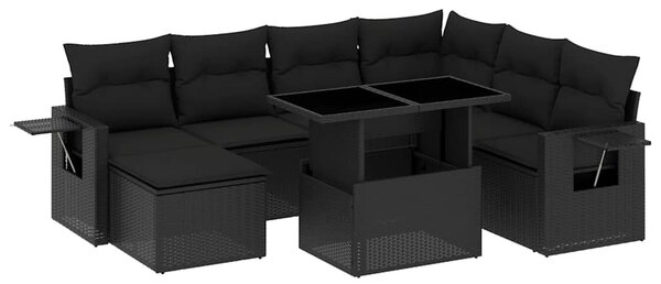 9 részes fekete polyrattan kerti ülőgarnitúra párnákkal